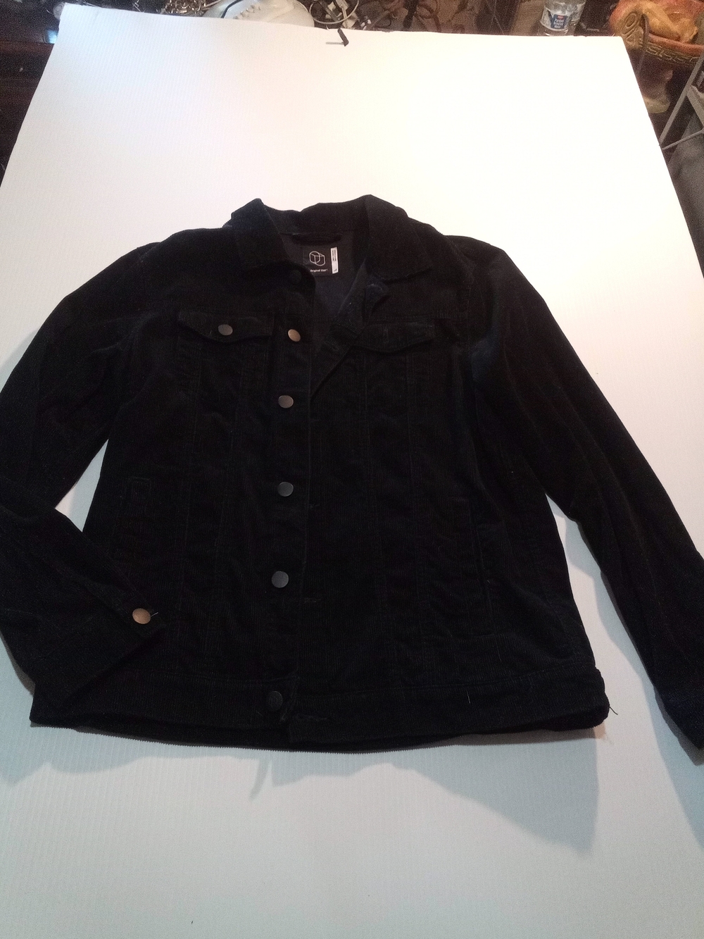 Original Use Men's Black Trucker Jacket Button Front Point Collar Pockets Size L